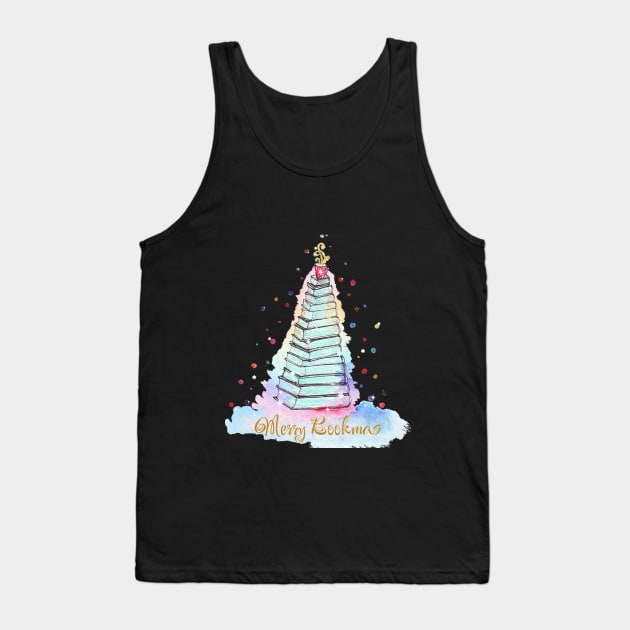 Merry Bookmas Christmas book tree with coffe cup Tank Top by Wolshebnaja